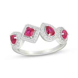 Multi-Shape Lab-Created Ruby & White Lab-Created Sapphire Ring Sterling Silver