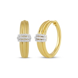 Diamond Three-Row Band Hoop Earrings 1/10 ct tw 10K Yellow Gold