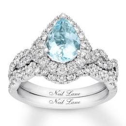 Neil Lane Aquamarine Bridal Set 1 ct tw Diamonds 14K White Gold