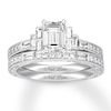 Neil Lane Diamond Bridal Set 1-5/8 ct tw Emerald, Baguette & Round-cut 14K White Gold