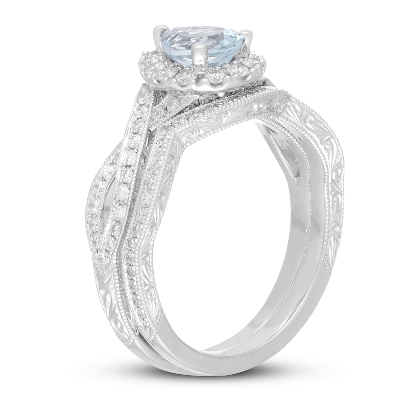 Main Image 2 of Neil Lane Aquamarine Bridal Set 5/8 ct tw Diamonds Pear & Round-cut 14K White Gold