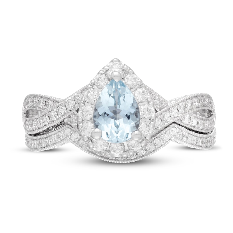 Main Image 3 of Neil Lane Aquamarine Bridal Set 5/8 ct tw Diamonds Pear & Round-cut 14K White Gold