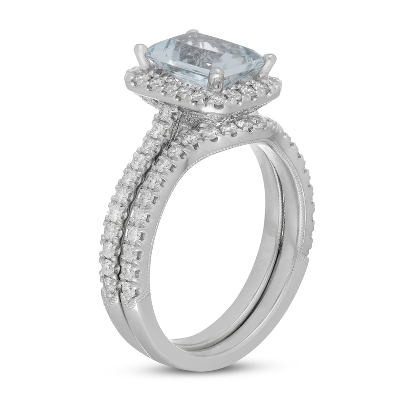 Main Image 2 of Neil Lane Radiant-cut Aquamarine Bridal Set 5/8 ct tw Diamonds 14K White Gold