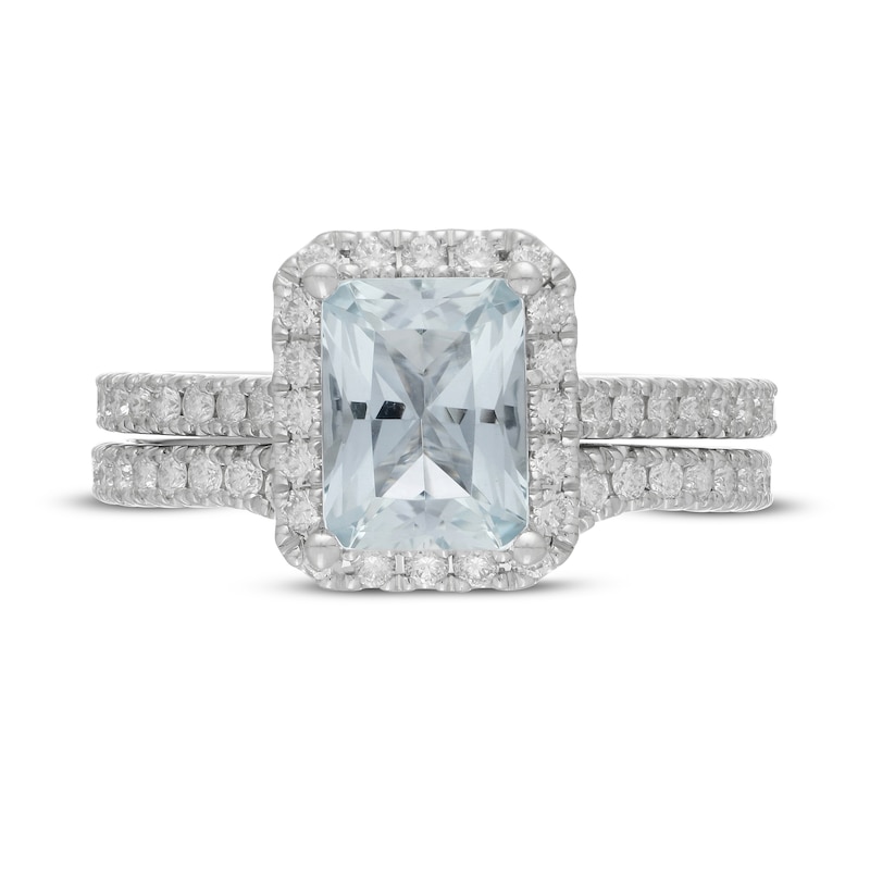 Main Image 3 of Neil Lane Radiant-cut Aquamarine Bridal Set 5/8 ct tw Diamonds 14K White Gold