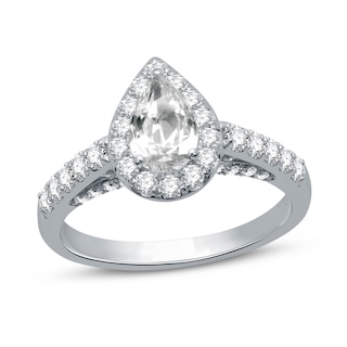 Diamond Halo Pear Shaped Engagement Ring .75 CTW Round Cut 14K White G –  Exotic Diamonds