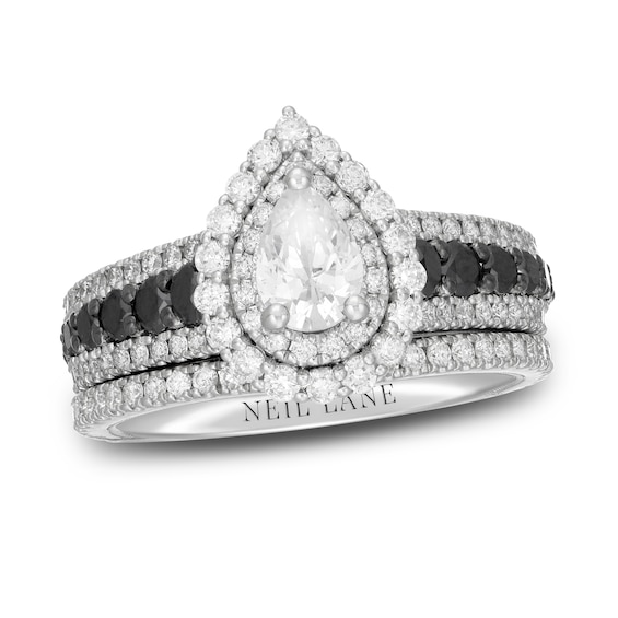 Neil Lane White & Black Pear Shaped-cut Diamond Bridal Set 2 ct tw 14K White Gold