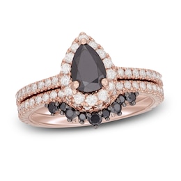 Neil Lane Black & White Pear Shaped Diamond Bridal Set 1-1/2 ct tw 14K Rose Gold