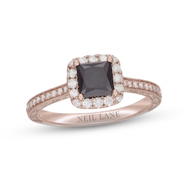 Neil Lane Black & White Diamond Engagement Ring 1-3/8 ct tw Princess & Round-cut 14K Rose Gold