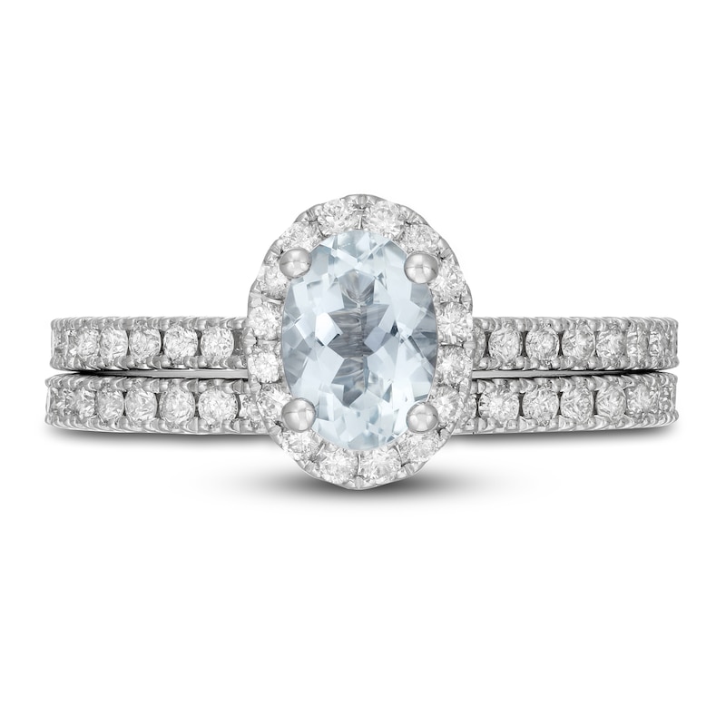 Main Image 3 of Neil Lane Oval-cut Aquamarine Bridal Set 3/4 ct tw Diamonds 14K White Gold