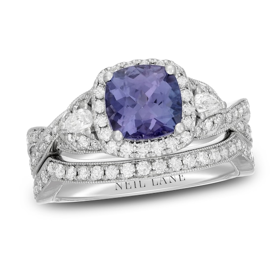 Neil Lane Cushion-cut Tanzanite Bridal Set 7/8 ct tw Diamonds 14K White Gold