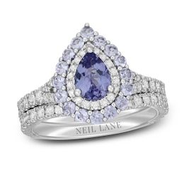 Neil Lane Pear Shaped-cut Tanzanite Bridal Set 1 ct tw Diamonds 14K White Gold