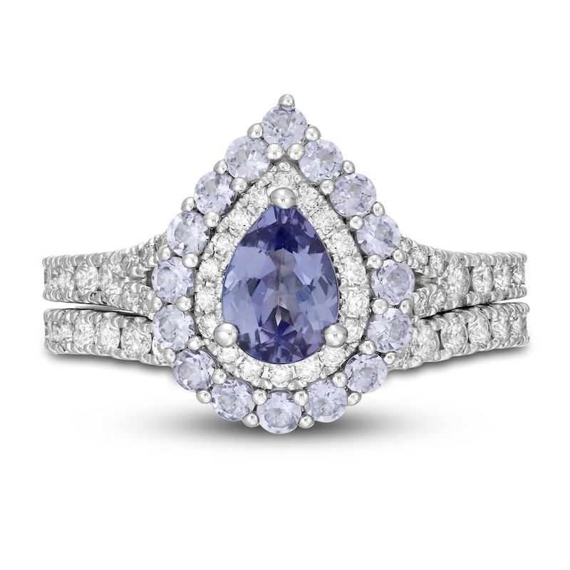 Neil Lane Pear Shaped-cut Tanzanite Bridal Set 1 ct tw Diamonds 14K White Gold