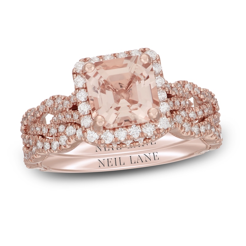Neil Lane Square Emerald-cut Morganite Bridal Set 5/8 ct tw Diamonds 14K Rose Gold