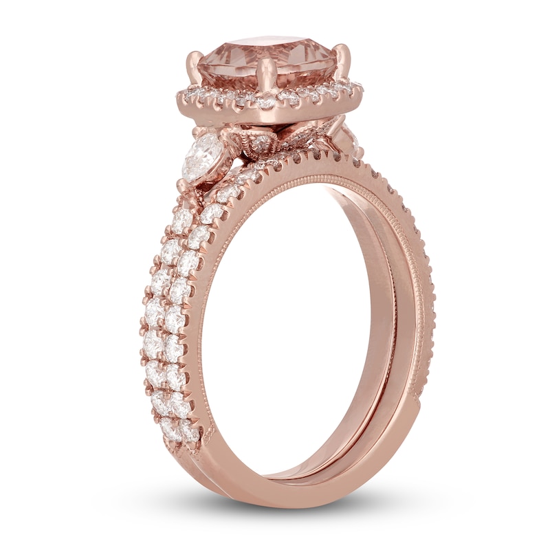 Main Image 2 of Neil Lane Cushion-cut Morganite Bridal Set 1 ct tw Diamonds 14K Rose Gold