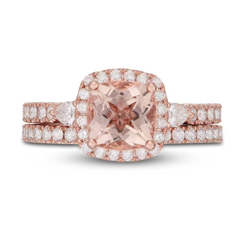 Main Image 3 of Neil Lane Cushion-cut Morganite Bridal Set 1 ct tw Diamonds 14K Rose Gold