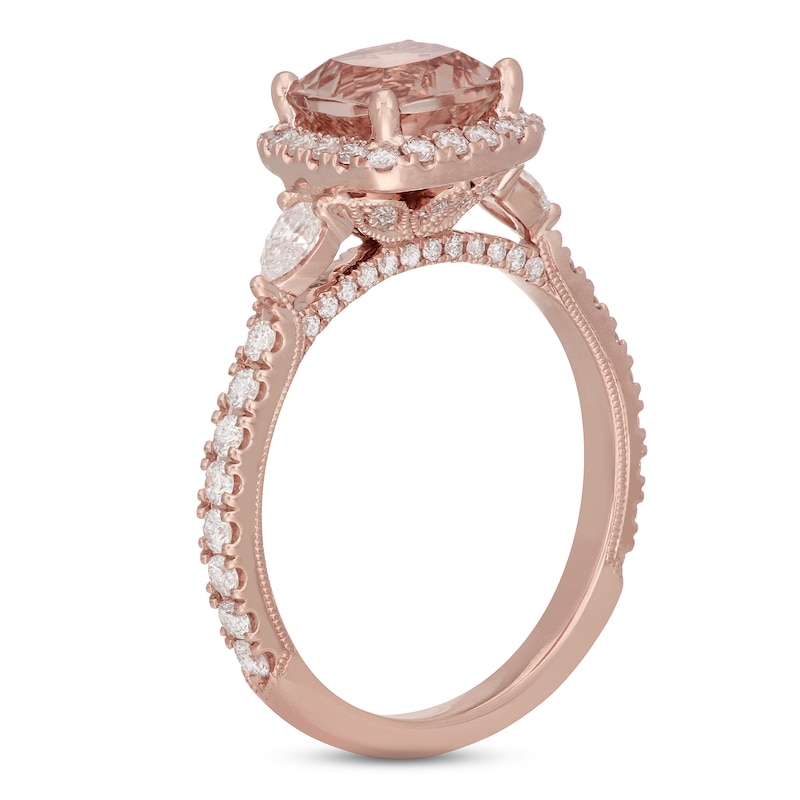 Main Image 5 of Neil Lane Morganite & Diamond Engagement Ring 3/4 ct tw Cushion, Pear & Round-cut 14K Rose Gold