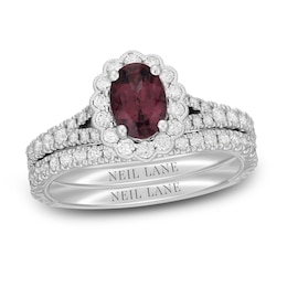 Neil Lane Oval-cut Garnet Bridal Set 7/8 ct tw Diamonds 14K White Gold