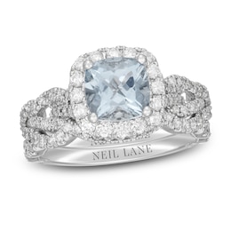 Neil Lane Cushion-cut Aquamarine Bridal Set 7/8 ct tw Diamonds 14K White Gold