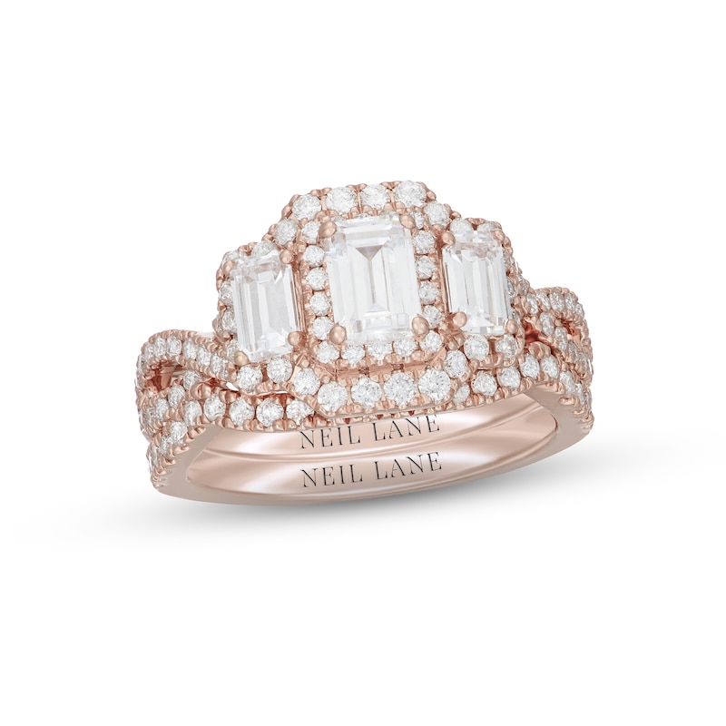 Main Image 1 of Neil Lane Emerald-cut Diamond Bridal Set 1-3/4 ct tw 14K Rose Gold