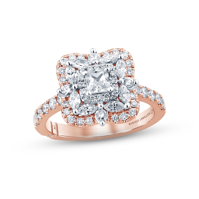 Main Image 1 of Monique Lhuillier Bliss Diamond Engagement Ring 1-3/8 ct tw Princess, Marquise & Round-cut 18K Two-Tone Gold