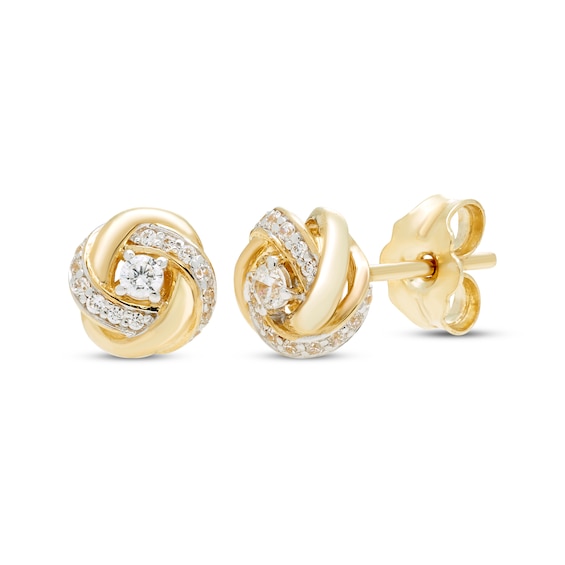 10kt Yellow Gold Ribbed Love Knot Ball Post Earrings