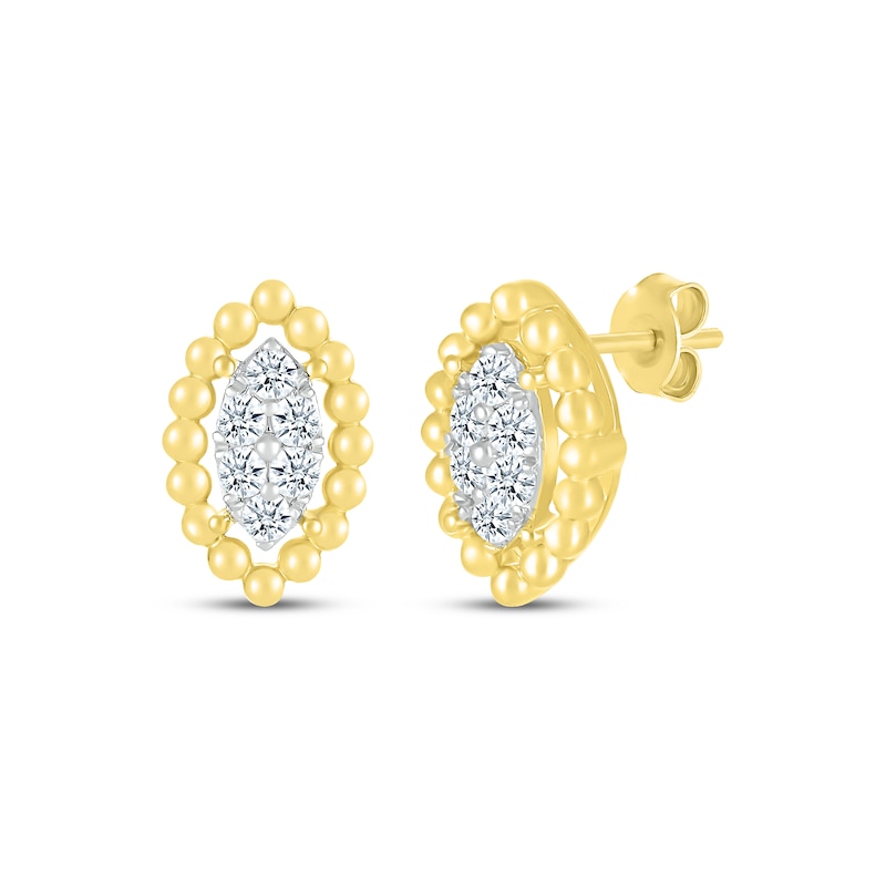 Main Image 1 of Multi-Diamond Marquise Beaded Frame Stud Earrings 1/4 10K Yellow Gold