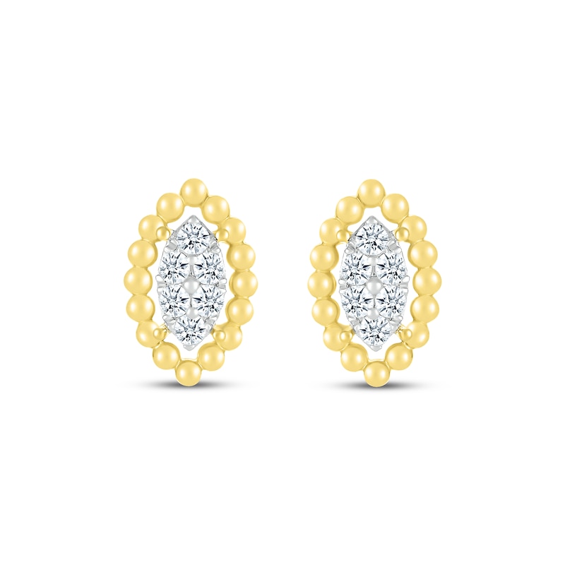 Main Image 2 of Multi-Diamond Marquise Beaded Frame Stud Earrings 1/4 10K Yellow Gold