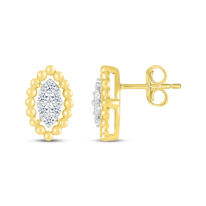 Main Image 3 of Multi-Diamond Marquise Beaded Frame Stud Earrings 1/4 10K Yellow Gold