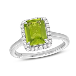 Monique Lhuillier Bliss Radiant-Cut Peridot & Diamond Frame Engagement Ring 1/4 ct tw 14K White Gold