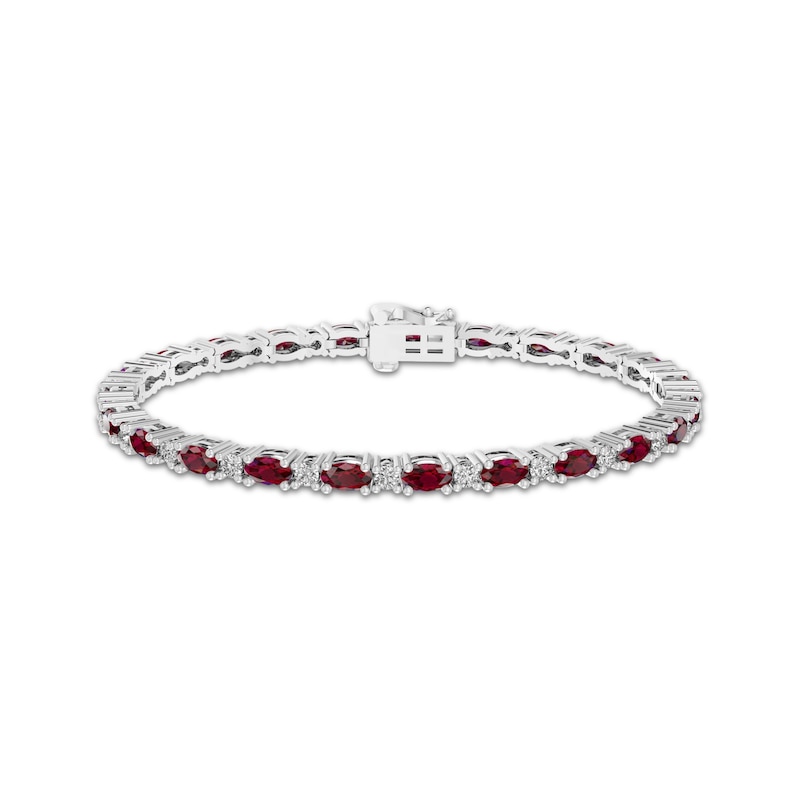 Main Image 1 of Oval-Cut Garnet & White Lab-Created Sapphire Link Bracelet Sterling Silver 7.25&quot;