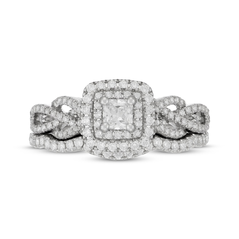 Main Image 3 of Neil Lane Princess-Cut Diamond Double Halo Bridal Set 7/8 ct tw 14K White Gold