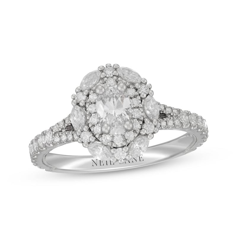 Main Image 1 of Neil Lane Oval-Cut Diamond Double Frame Engagement Ring 1-1/3 ct tw 14K White Gold