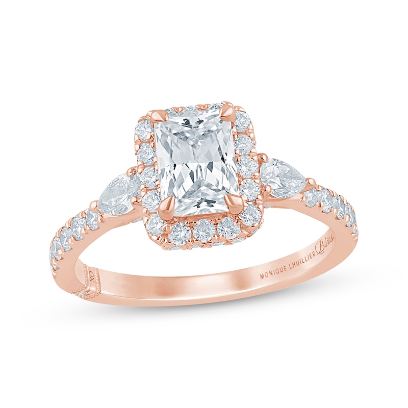 Main Image 1 of Monique Lhuillier Bliss Emerald-Cut Lab-Grown Diamond Engagement Ring 1-7/8 ct tw 18K Rose Gold