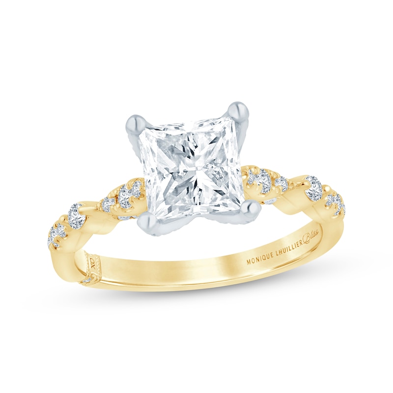 Main Image 1 of Monique Lhuillier Bliss Princess-Cut Lab-Grown Diamond Engagement Ring 1-7/8 ct tw 18K Two-Tone Gold