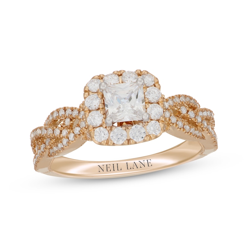 Main Image 1 of Neil Lane Princess-Cut Diamond Halo Engagement Ring 1-1/4 ct tw 14K Two-Tone Gold