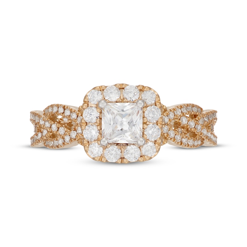 Main Image 3 of Neil Lane Princess-Cut Diamond Halo Engagement Ring 1-1/4 ct tw 14K Two-Tone Gold