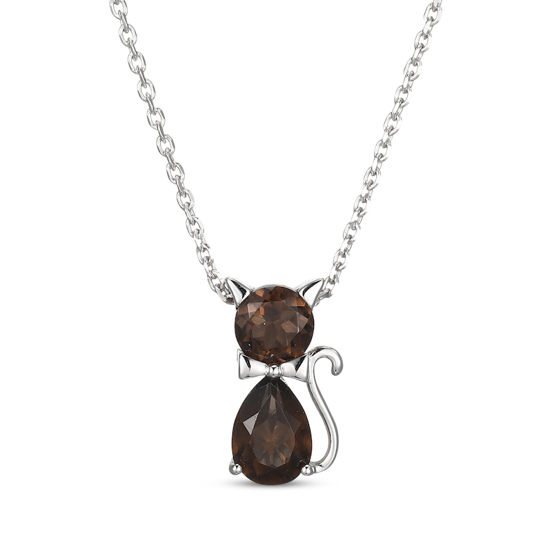 Main Image 1 of Pear-Shaped & Round-Cut Smoky Quartz Cat Necklace Sterling Silver 18&quot;