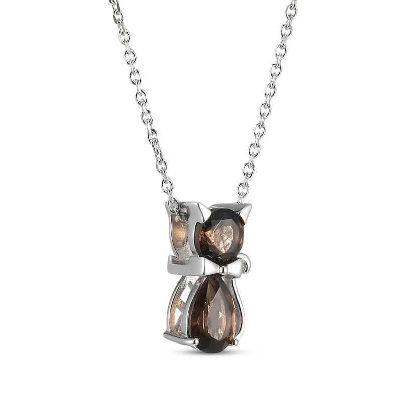 Main Image 2 of Pear-Shaped & Round-Cut Smoky Quartz Cat Necklace Sterling Silver 18&quot;