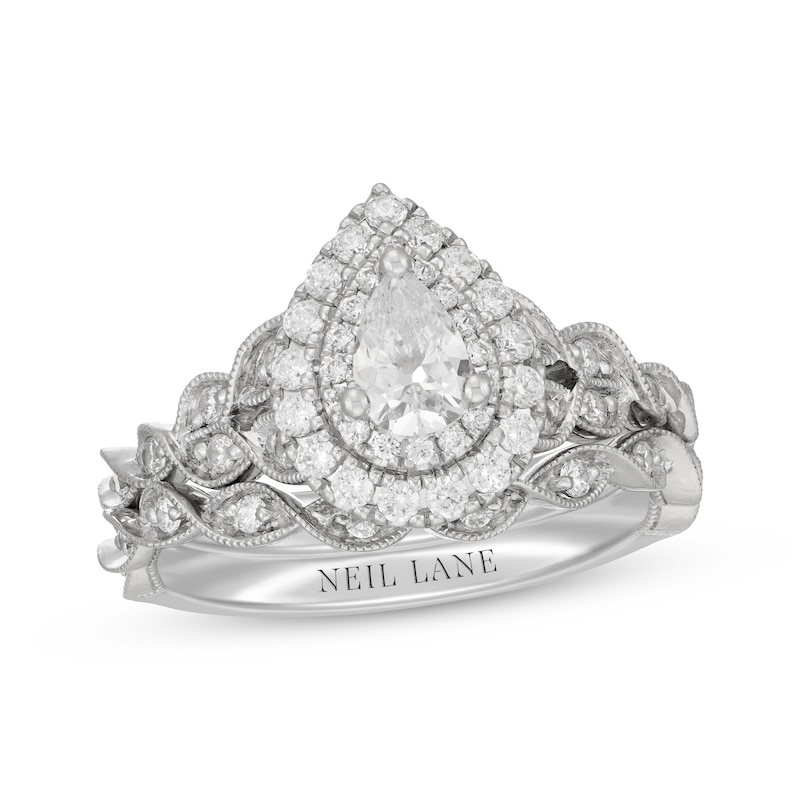 Main Image 1 of Neil Lane Pear-Shaped Diamond Double Halo Twist Shank Bridal Set 7/8 ct tw 14K White Gold