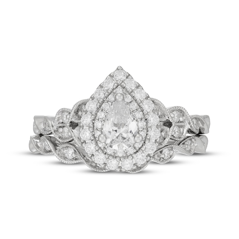 Main Image 3 of Neil Lane Pear-Shaped Diamond Double Halo Twist Shank Bridal Set 7/8 ct tw 14K White Gold