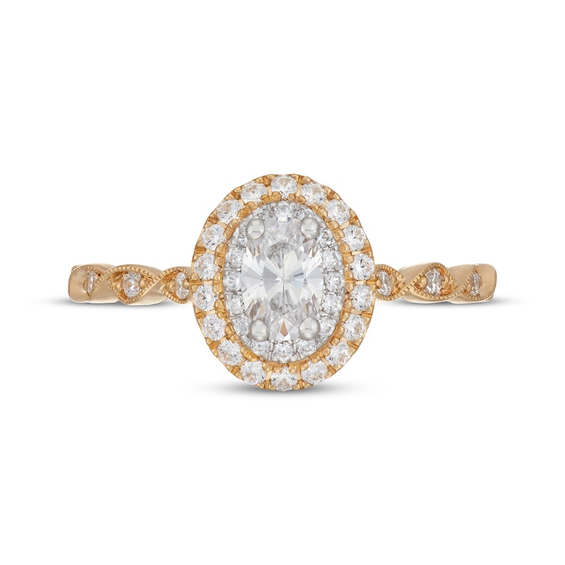 Main Image 3 of Neil Lane Oval-Cut Diamond Double Halo Engagement Ring 5/8 ct tw 14K Two-Tone Gold