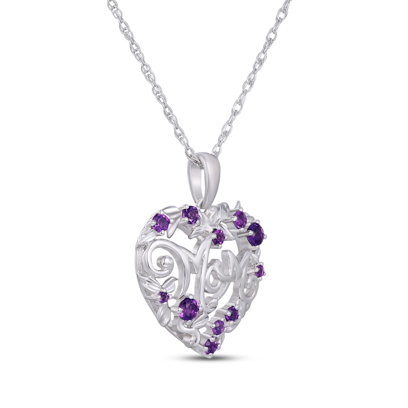 Main Image 2 of Amethyst &quot;Mom&quot; Floral Heart Necklace Sterling Silver 18&quot;