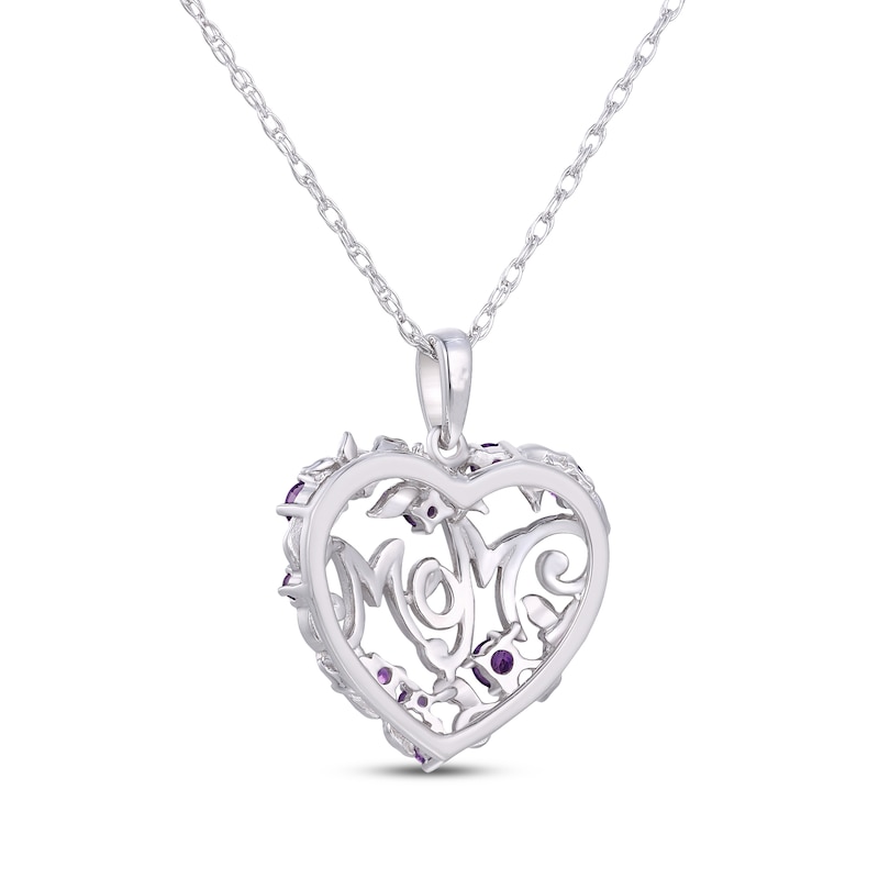 Main Image 3 of Amethyst &quot;Mom&quot; Floral Heart Necklace Sterling Silver 18&quot;