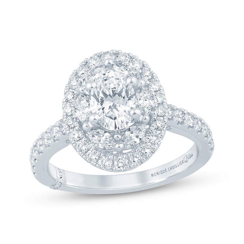 Monique Lhuillier Bliss Oval-Cut  Lab-Grown diamond Halo Engagement Ring 1-5/8 ct tw 18K White Gold