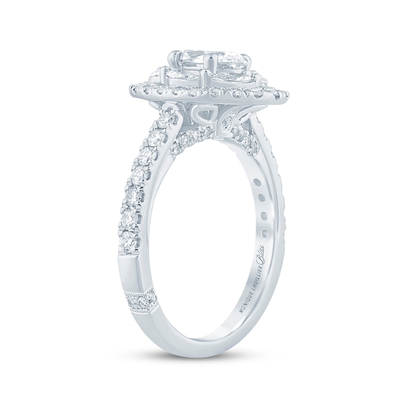 Monique Lhuillier Bliss Oval-Cut  Lab-Grown diamond Halo Engagement Ring 1-5/8 ct tw 18K White Gold