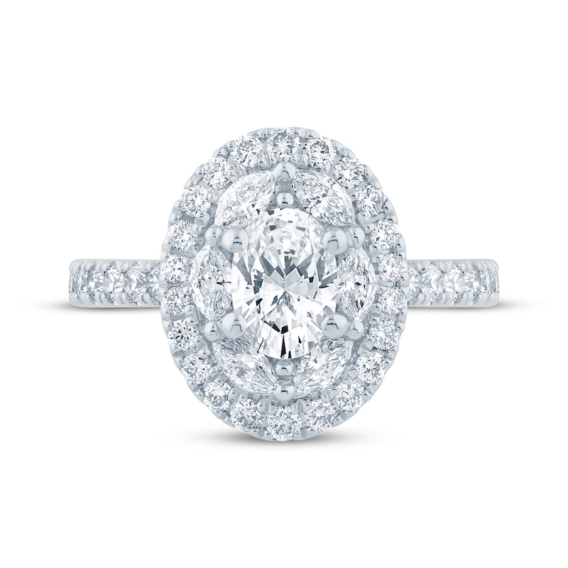 Monique Lhuillier Bliss Oval-Cut  Lab-Grown diamond Halo Engagement Ring 1-5/8 ct tw 18K White Gold