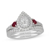 Thumbnail Image 1 of Neil Lane Pear-Shaped Diamond & Natural Ruby Bridal Set 1-1/6 ct tw 14K White Gold