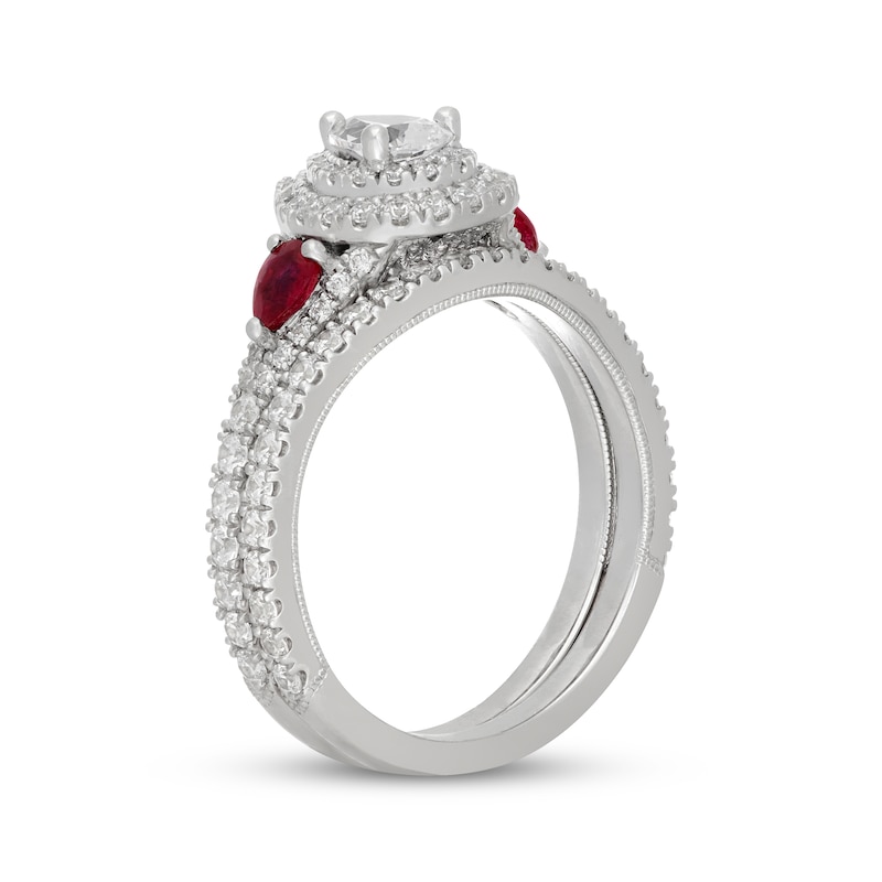 Main Image 2 of Neil Lane Pear-Shaped Diamond & Natural Ruby Bridal Set 1-1/6 ct tw 14K White Gold