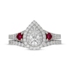 Thumbnail Image 3 of Neil Lane Pear-Shaped Diamond & Natural Ruby Bridal Set 1-1/6 ct tw 14K White Gold