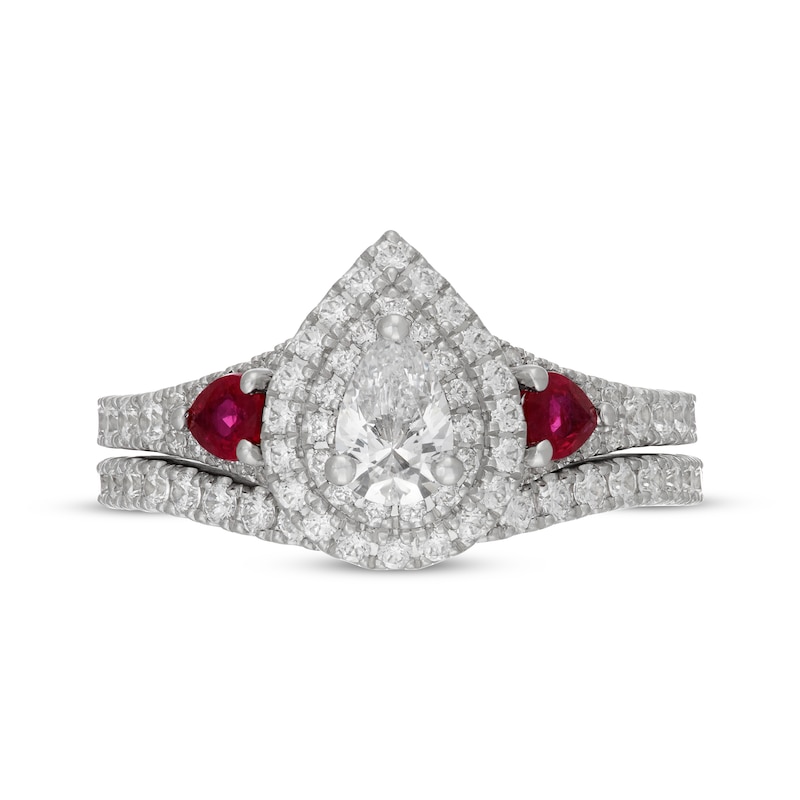 Main Image 3 of Neil Lane Pear-Shaped Diamond & Natural Ruby Bridal Set 1-1/6 ct tw 14K White Gold